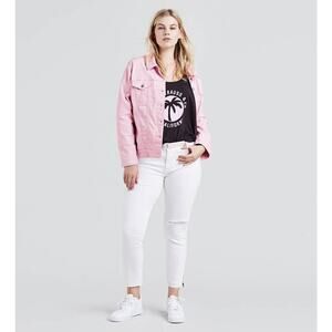 Levi’s 711 Plus Size 20W Skinny Ankle Zip Jeans Busted Knee White Stretch Crop‎